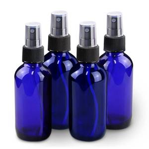 lot 503 image: (One Bottle Scratched Up)Wedama Mini Glass Spray Bottles 2 oz, Empty with Funnel Dropper, Fine Mist for Hair, Travel, Plants, Cleaning Solutions and Skin Care (4 Pack Blue) - Retail $8
