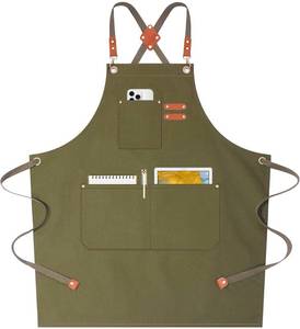 lot 504 image: AFUN Chef Aprons for Women Men with Oversized Pockets, 12-Ounce Cotton Canvas Cross Back Water Repellent Apron (Grey Green) - Retail $17