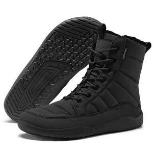 lot 512 image: Mens Winter Barefoot Boots Barefoot Snow Boots with Wide Toe Box Zero Drop Sole Warm Water Repellent Minimalist Sneakers(Black,9.5) - Retail $48