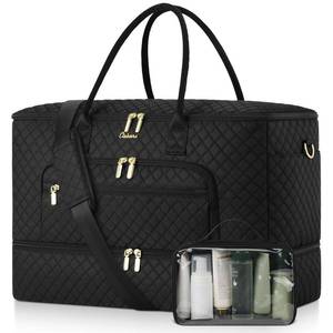 lot 525 image: CLOKARS Travel Duffle Bag, Wide Open Large Weekender Bag for Women with Shoe Compartment, Carry on Overnight Bags with Toiletry Bag, Hospital Bag for Women Labor Delivery with Wet Pocket (Black) - Retail $27