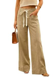lot 549 image: SHEWIN Womens Jeans Elastic Waist Wide Leg Stretchy Tummy Control High Waisted Straight Jeans 2026 Vintage Loose Denim Casual Pants with Pockets Size 6 Beige