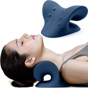 lot 570 image: RESTCLOUD Neck and Shoulder Relaxer, Cervical Traction Device for TMJ Pain Relief and Cervical Spine Alignment, Chiropractic Pillow, Neck Stretcher (Dark Blue) - Retail $20