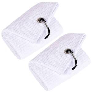 lot 572 image: Mile High Life 2 Pack White Microfiber Tri-Fold Golf Towels with Carabiner Clip, Water Absorbent, Size 16x21 - Retail $10