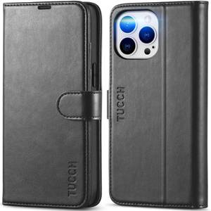 lot 573 image: TUCCH Case Wallet for iPhone 14 Pro Max 6.7, RFID Blocking 4 Card Holder Stand Shockproof TPU Interior Shell PU Leather Magnetic Protective Flip Cover, Black - Retail $20