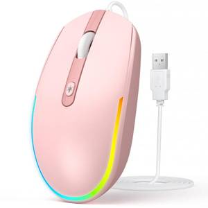 lot 574 image: seenda Wired Mouse - USB Computer Mice Wired with RGB Backlit Optical LED Mouse with Attached USB Cord for Laptops Notebooks Chromebook - Pink - Retail $12