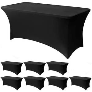 lot 580 image: Lemict 6FT Black Table Cloth - 8 Pack Fitted Stretch Rectangle Spandex Tablecloth, Washable Table Cover for Party, Picnic, Wedding, Banquet, Birthday and Festival(30 x 72) - Retail $42