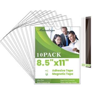 lot 584 image: Mutualsign 10 Pcs Wall Sign Holder 8.5x11 Magnetic Sign Holder, Rigid Print Protectors with Adhesive & Magnetic Tapes, Wall Mount Plastic Paper Holder for Office Store Home Window Display (Clear) - Retail $29