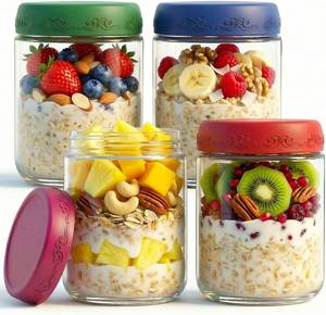 lot 3443 image: 16 OZ 4Pack, Overnight Oats Jars with Lids, Glass Meal Prep Containers, Airtight Mason Jars for Breakfast, Yogurt Parfait, Salad & Smoothies, Leakproof and Reusable Food Storage Jars(4-1)