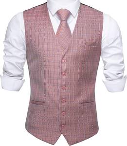 lot 3450 image: Barry.Wang Mens Plaid Suit Waistcoat Wool Blend Tailored CollarV-neck 3 Pocket Check Vest FormalLeisure