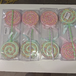 lot 3465 image: LOT OF FOUR - 2Pcs Large 16.6 Inch Christmas Candy Lollipop Ornaments Picks, Pastel Colored Xmas Tree Decor for Tree Topper, Wreath, Vase, Garland, Home Holiday Decorations