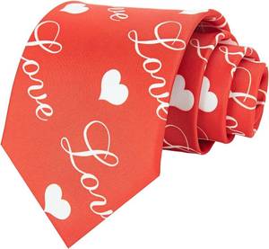 lot 3489 image: PenSee Mens Wedding Tie Red Heart Necktie Holiday Ties For Men