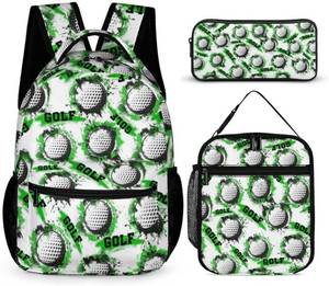 lot 3495 image: Golf Backpack with Lunch Box & Pencil Case, 16 Inch Cool Sports Themed Bookbag, Adjustable Durable Lightweight Large Capacity, Colorful Backpacks Set for Kids Girls Boys