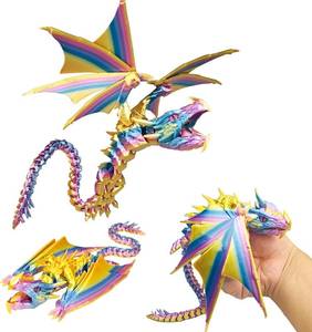 lot 3504 image: 3D Printed Dragon, 12 Inch Articulated Dragon with Wings, Flying Crystal Dragons 3D Printed Animals, Birthday Gift, Home Decor Executive Desk Toys