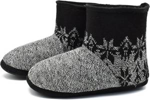 lot 3513 image: GPOS Knit Rock Wool Warm Men Indoor Pull on Cozy Memory Foam Slipper Boots Soft Rubber Sole
