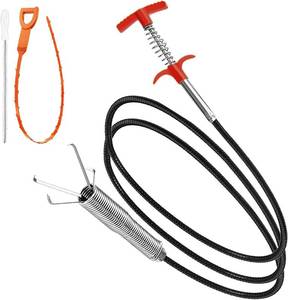 lot 3523 image: 62Inch Drain Snake Clog Remover - 25Inch Drain Snake Hair Remover - 18Inch Cleaning Brush, Cleaner Tools for Kitchen Sink, Toilets, Bathroom,Tub