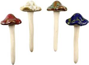 lot 3524 image: Danmu Garden Decor, 4pcs (Random Color) Ceramic Mushroom for Garden, Yard, Fairy Garden - Lawn Ornament D cor, Pottery Ornament 4.52 in Height