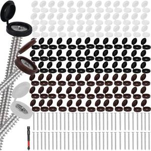 lot 3527 image: Aufind 60 Set #10 X 3 Inch Shutter Screws with 180 Screw Caps, Screwdriver Bit for Windows Outside Shutter Caps for Shutter Railings Furniture (241, 3)