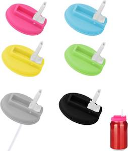 lot 3533 image: 6pcs Soda Can Lids, Reusable Silicone Plastic Soda Can Covers with Silicone Straws for Standard Canned Beverage Juice Beer Fizzy (Black, Blue, Green, Gray, Rose Red, Yellow)