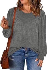 lot 3546 image: DOLNINE Womens-Plus-Size-Tops Trendy Puff Long Sleeve Shirts Cute Crewneck Pleated Blouses Lightweight Loose Fit Sweatshirts SIZE XXXL