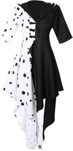 lot 3559 image: Drofe Cruella Devil Costume Women Dress Cosplay Outfit for Halloween SIZE M
