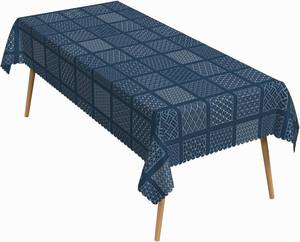 lot 3567 image: 60x102 Inch Boho Rectangular Tablecloth Minimalist Geometric Patchwork Navy Blue Table Cloth Waterproof Stain Resistant Table Cover for Kitchen Picnic Party Home Dining Indoor Outdoor