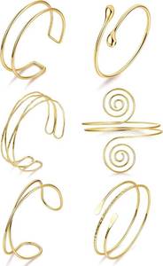 lot 3573 image: 6Pcs Boho Coil Arm Cuff Bangle Set - Adjustable Minimalist Open Arm Cuff Armlet Armband