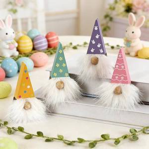 lot 3616 image: DAZONGE Easter Decorations, Easter Gnome Decor, 4PCS Wooden Spring Gnomes with Faux Fur Beards, Cute Gnome Figurines for Tiered Tray Mantel Shelf Table