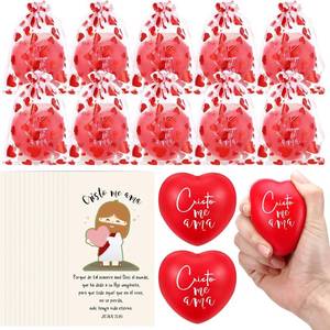 lot 3619 image: Meooeck 20 Sets Jesus Easter for Kids Christian Easter Gifts Bulk 2.7 Spanish Heart Jesus Love You Stress Balls Red Cristo Me AMA Stress Ball Religious Card for Sunday School Church Prayer