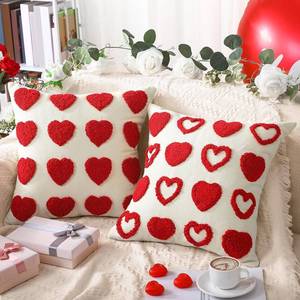 lot 3620 image: Mixweer 2 Pcs Valentines Day Throw Pillow Covers 18 x 18 Inch Love Heart Decorative Pillow Covers Soft Plush Faux Fur Valentines Cushion Pillowcase for Valentine s Day Couch Sofa Home Decor Gift(Red)