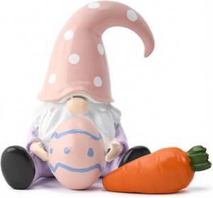 lot 3789 image: Smile Resin Figurines Set of 4 - Easter Gnome Egg Bunny, Indoor Mantle Centerpieces and Tabletop Display Decoration