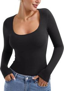 lot 3794 image: PINKMSTYLE Fitted Long Sleeve Shirt for Women Under Shirts Slim Scoop Neck Tops Basic Casual Cute Fall Outfits SIZE XL