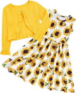 lot 3797 image: Toddler Girl Sleeveless Dresses and Long Sleeve Ruffle Cardigan 2 Piece Fall Outfits for 2-8T Color  Pattern Vary From Stock Photo (Pink Rabbits)