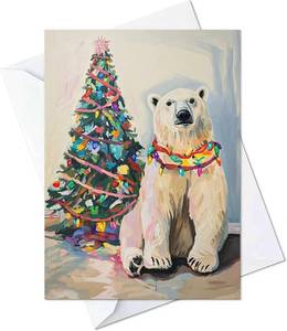 lot 3835 image: Polar Bear Tangled in Christmas Lights Greeting Cards - Cards with Envelopes - (Set of 10) Large 5.8 x 8.3 inch Folded Card Blank Note Cards Holiday 1 (Polar Bear, Pack of 10)