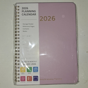 lot 3839 image: 2026 PLANNING CALENDAR STORAGE POCKET REFERENCE PAGES CONTACTS AND NOTES PINK