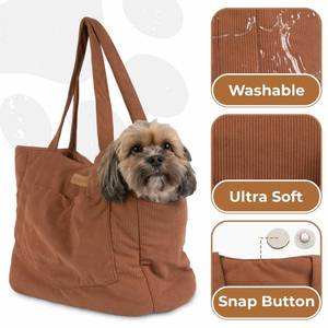 lot 3543 image: Corduroy Dog Carrier - Lightweight Cotton Soft-Sided Pet Tote with Safety Harness Clip - Breathable Travel Carrier for Small Dogs and Puppies