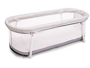 lot 4074 image: Baby Delight Snuggle Nest Bassinet, Portable Baby Bed, for Infants 0 - 5 Months, Driftwood Grey