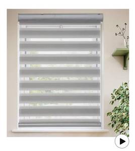 lot 4085 image: MYshade Roller Shades Zebra Blinds for Windows Cordless Day and Night Light Filtering Dual Layer Roller Blinds 34 x 72 Grey