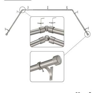 lot 4089 image: Brushed Nickel Bay Window Curtain Rods with Aluminum End Cap Finials and Brackets,Adjustable 36-72 Inch Center Rod for windows (24-68), 20-36 Inch Side Rods for windows (16-32)