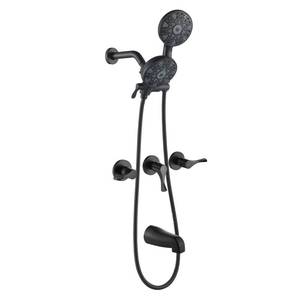 lot 4165 image: 3 Handle Shower Faucet Set with Tub Spout Bathtub Shower Faucet Combo Set Shower System Complete Tub and Shower Trim Kit Matte Black Wall Mounted Shower Fixtures
