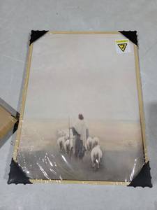 lot 4173 image: Framed Jesus Christ Shepherd Wall Art, Modern Minimalist Canvas Print Christ and Sheep, Inspirational Christian Artwork for Prayer Room, Bedroom, Living Room Decor, 12x16 In