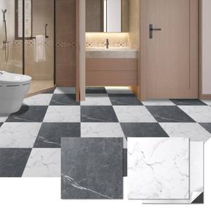 lot 4176 image: Art3d Peel and Stick Vinyl Floor Tiles 30-Pack 12 x 12 inch, Self Adhesive Waterproof Flooring Planks for Kitchen, Dining Room, Bedrooms, Cover 30 Sq. Ft, Black & White Marble (15 Tiles per Color)