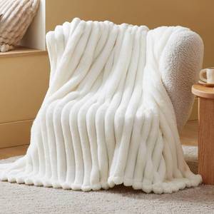lot 4181 image: Bedsure Twin Blanket for Bed - Super GentleSoft Cozy Blankets for Women, Cute Small Fleece Throws for Girls, White�60x80 Inches, Wider Striped Design