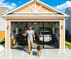 lot 4183 image: SANJINFON Magnetic Garage Door Net Screen Kit 19x8 FT - Heavy-Duty Fiberglass Mesh with Magnetic Closure for 2 Car Garage 19x8ft, Blocks Bugs & Enhances Privacy - Perfect for Porch Gym Barn Patio Use
