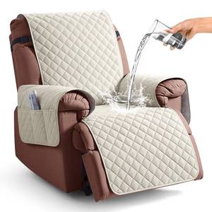 lot 4185 image: KinCam 100% Waterproof Recliner Chair Cover, Reclining Couch Covers for Pets, Dogs, Recliner Couch Slipcover Furniture Protector with Elastic Straps for Kids(23.6, Ivory)
