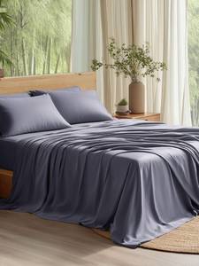 lot 4193 image: Bedsure Queen Sheet Set, Cooling Sheets for Queen Size Bed Set, Rayon Derived from Bamboo, PureWoven, Breathable & Soft, Deep Pocket Up to 16, Hotel Luxury Silky Bedding for Hot Sleepers, Dark Grey