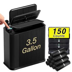 lot 4194 image: WSBArt Bathroom Trash Can with Lid 13 Liter 3.5 Gallon Black Trash Can with Pop-Up Lid Bedroom Trash Can Small Garbage Can with 150 Counts Trash Bags for Small Bathroom Bedroom Office