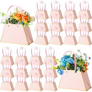 lot 4196 image: Noveread 24 Pcs Mothers Day Floral Gift Bags Bulk Portable Flower Bouquet Wrapping Paper Bag with Handle Waterproof Florist Wrap Centerpiece Box for Women Anniversary Wedding Birthday(Light Pink)