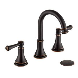 lot 4206 image: TimeArrow Oil Rubbed Bronze 8 inch Widespread Bathroom Sink Faucet 3 Holes with Pop-Up Drain, 2 Handle Modern BathroomVanityLavatory Faucet with Brass 360° Swivel Spout, TAF830Y-ORB