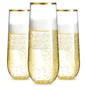 lot 4231 image: N9R 24PCS Plastic Champagne Flutes, 9 Oz Stemless Disposable Gold Rim Toasting Glasses, Crystal Clear Cocktail Cups Drinkware Shatterproof Ideal for Party Wedding Birthday