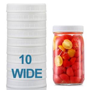 lot 4251 image: AOZITA 10 Pack WIDE Mouth Mason Jar Lids for Ball, Kerr and More - White Plastic Storage Caps for MasonCanning Jars - Leak-Proof, Dishwasher Safe & Food Grade